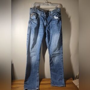 Ariat M4 Relaxed Boot Cut Distressed Blue Denim Jeans Men's Size 34 X 36